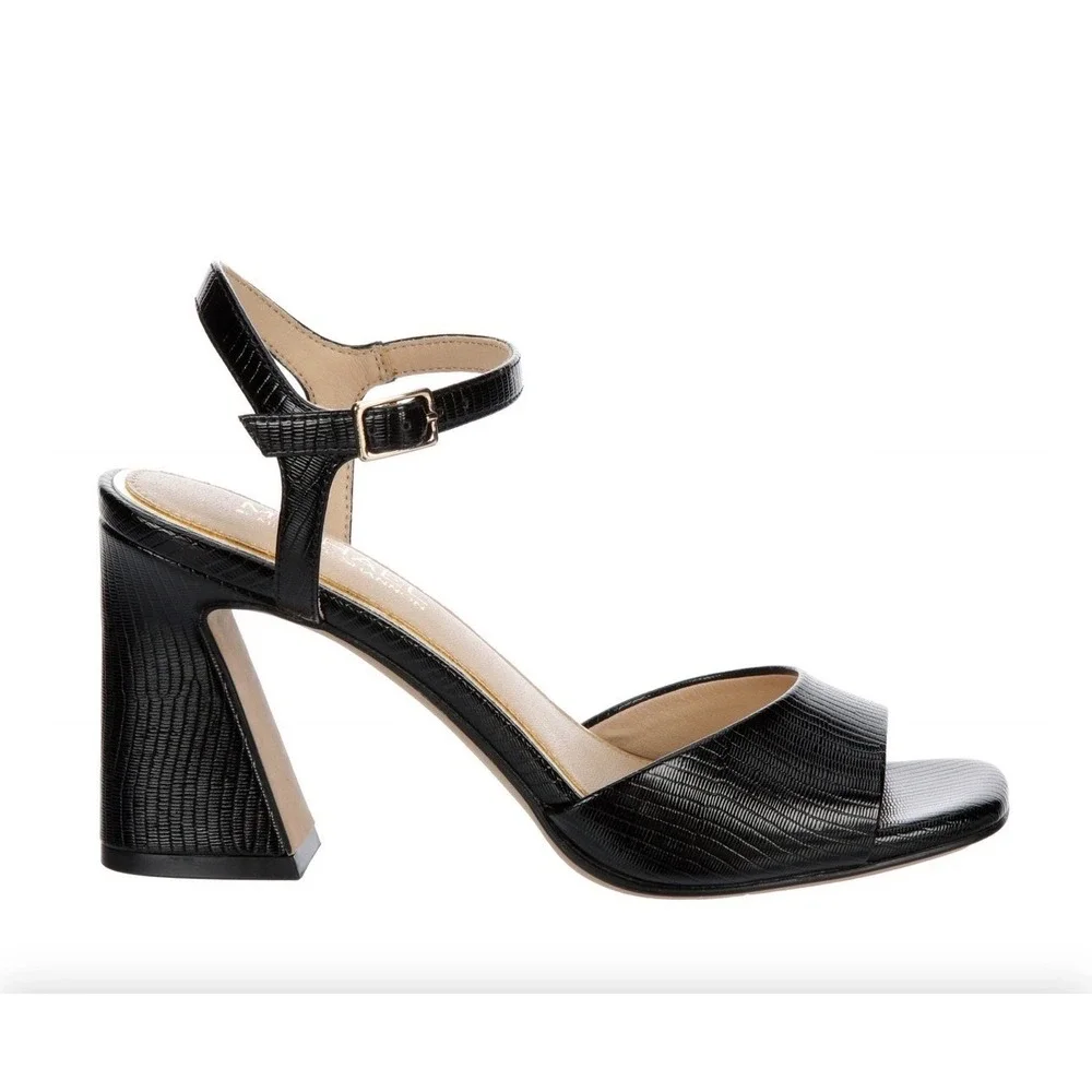 Michael by Michael Shannon Seren sandals, snake-print faux leather flare heel 10